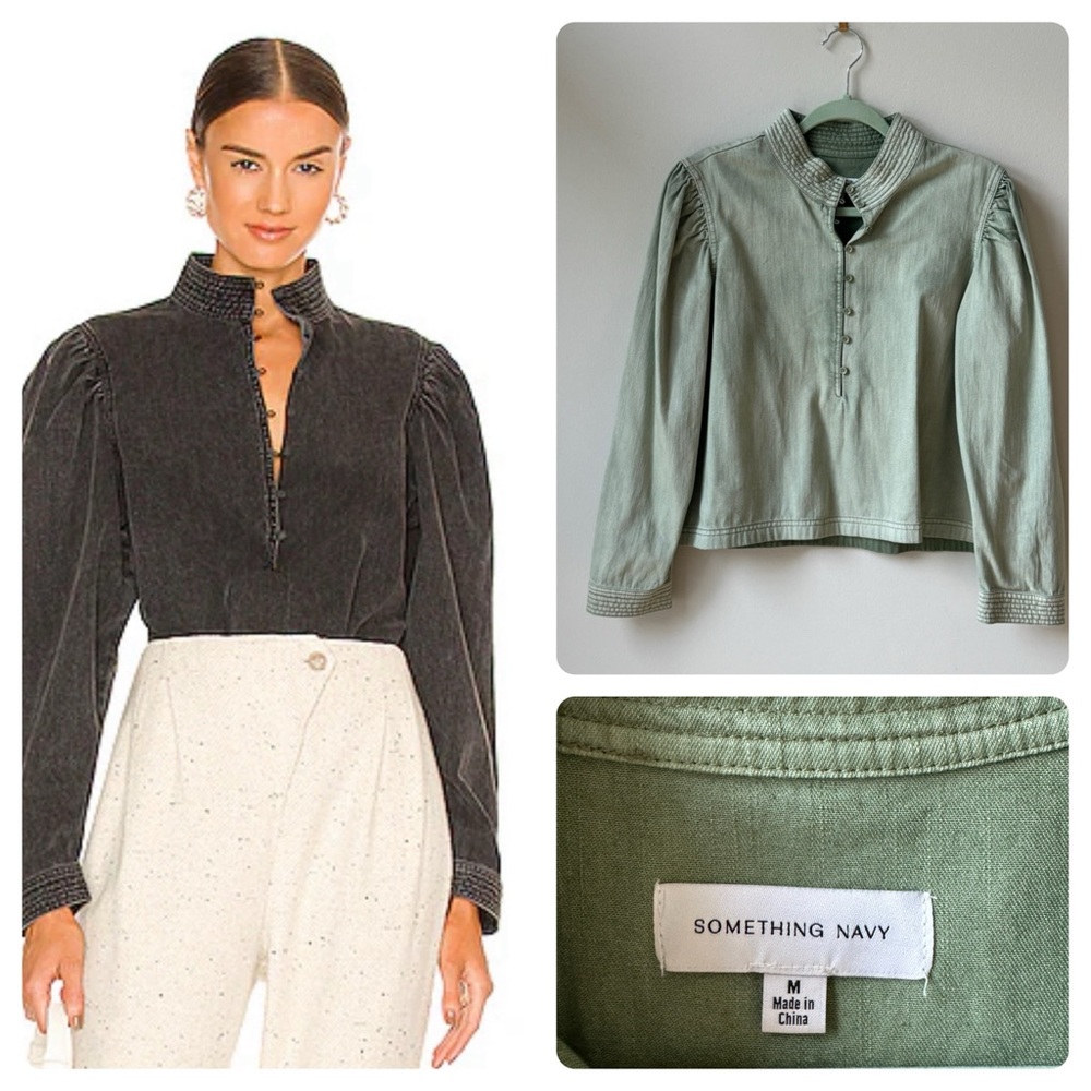 Something Navy Size Medium Chambray Light Green D… - image 1